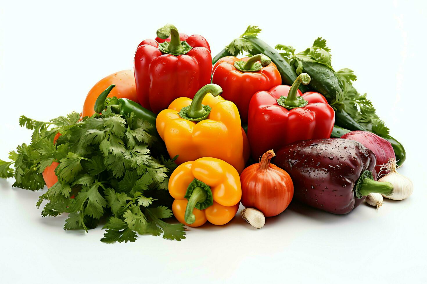 colección mezcla Fresco vegetales y frutas para un ensalada. sano dieta concepto y vegetales comida por ai generado foto