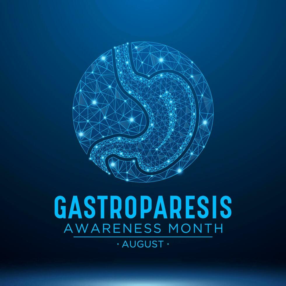 Gastroparesis awareness month is observed every year in august. Low poly style design. Geometric background. Vector template for banner. Isolated vector illustration.