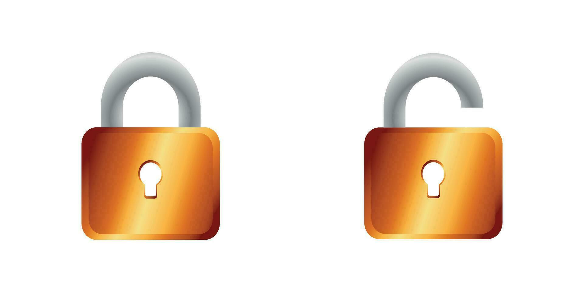 golden padlock in open and closed position vector