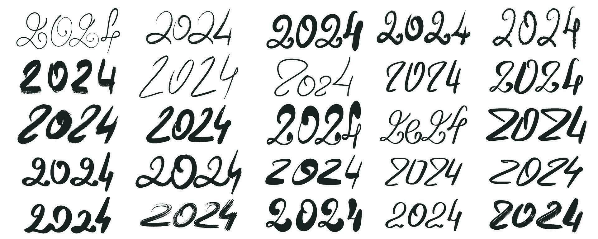 Hand drawn set of number 2024 vector