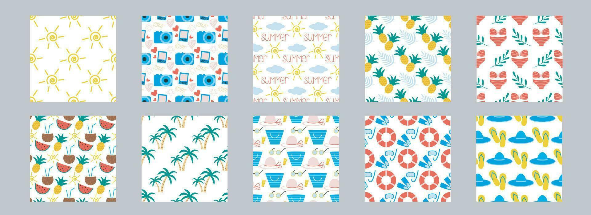 conjunto de verano tropical fiesta sin costura patrones vector