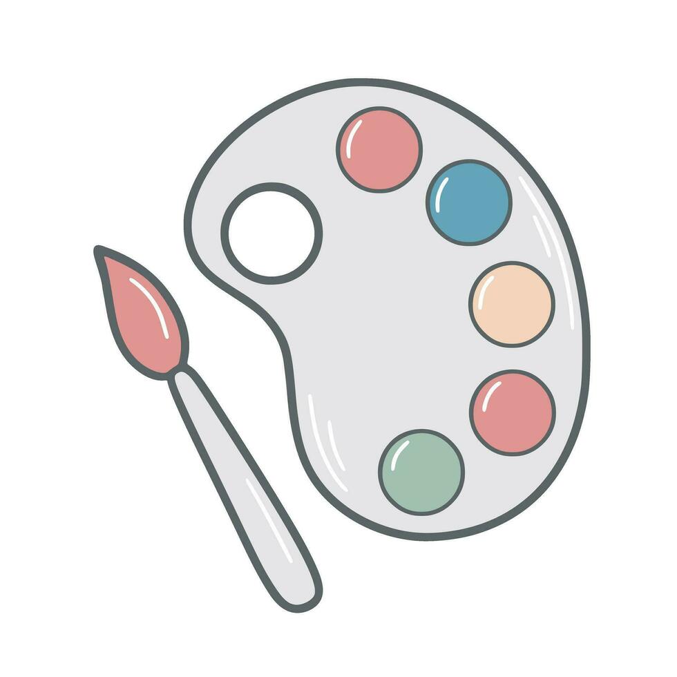 Hand drawn color palette with paints and brush vector