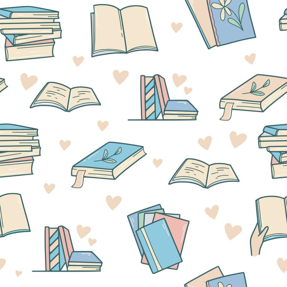 Love for books seamless pattern vector