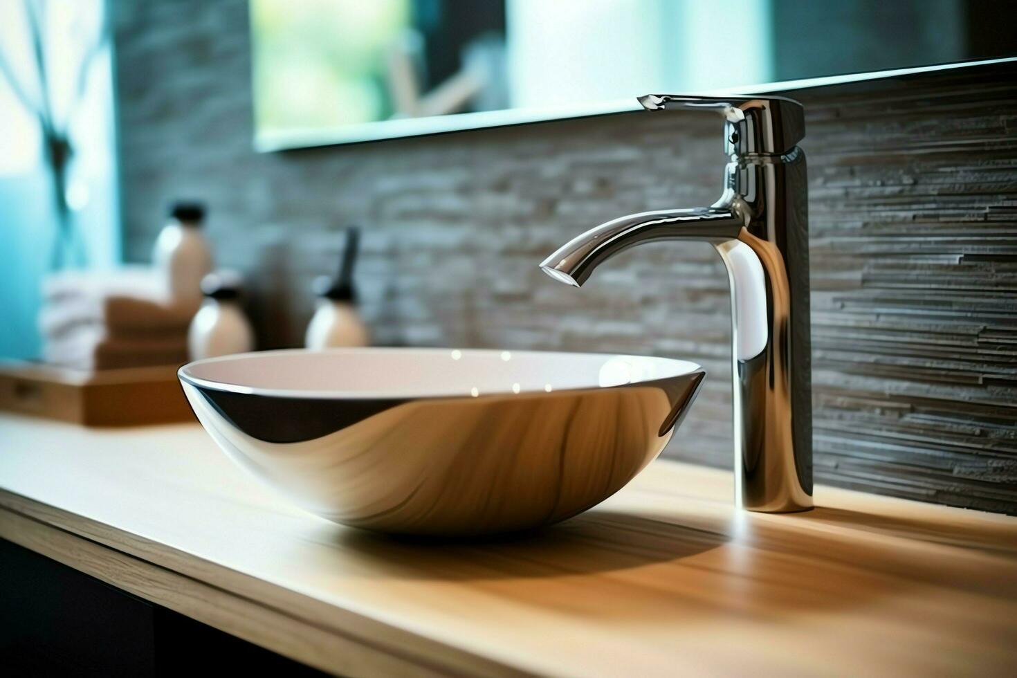 Modern public bathroom with row of white ceramic wash sink basins and faucet with mirror in restroom concept by AI Generated photo