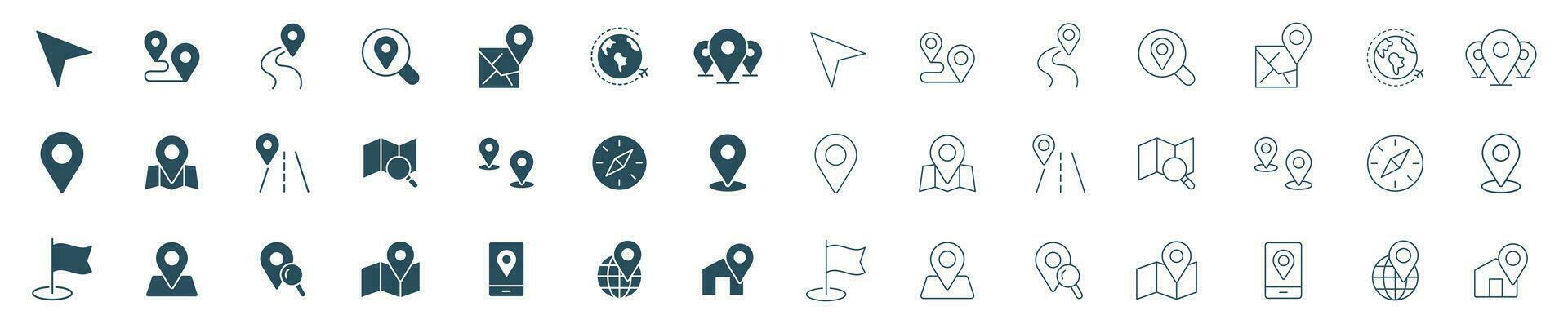 Maps And Navigation Icon vector. symbol of  location, geo map, route, and navigate outline and solid illustration vector