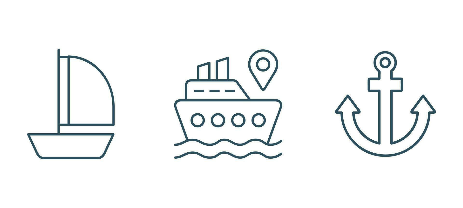 Sailboat Line Icon. Symbol of ship, boat, anchor outline vector