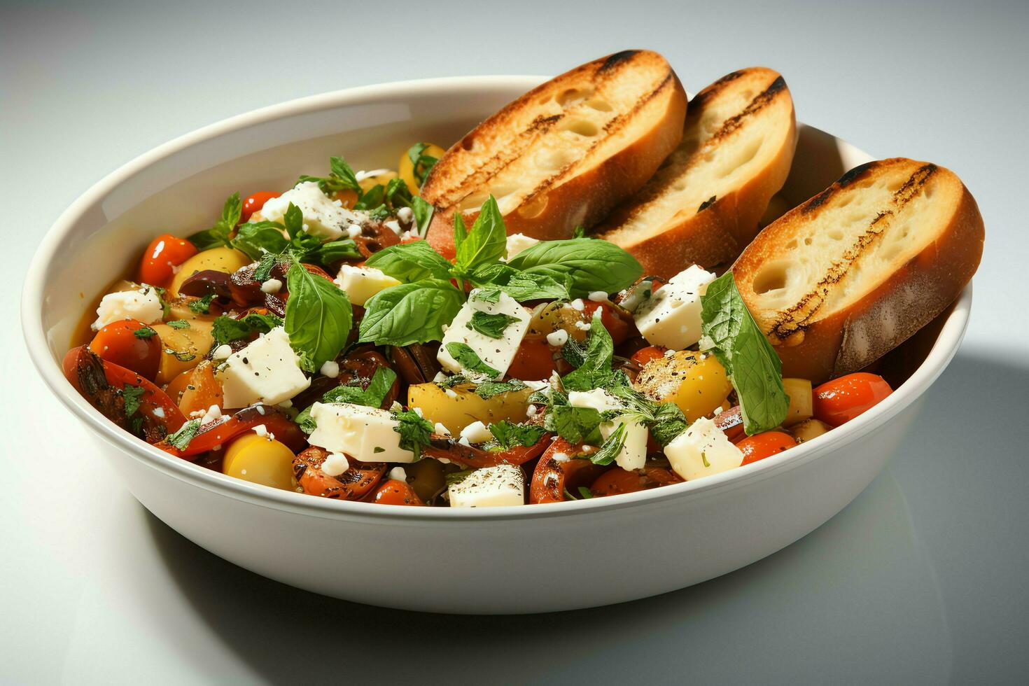 un delicioso Minestrone sopa comida en un bol. italiano comida y sano proteína sopa comida concepto por ai generado foto