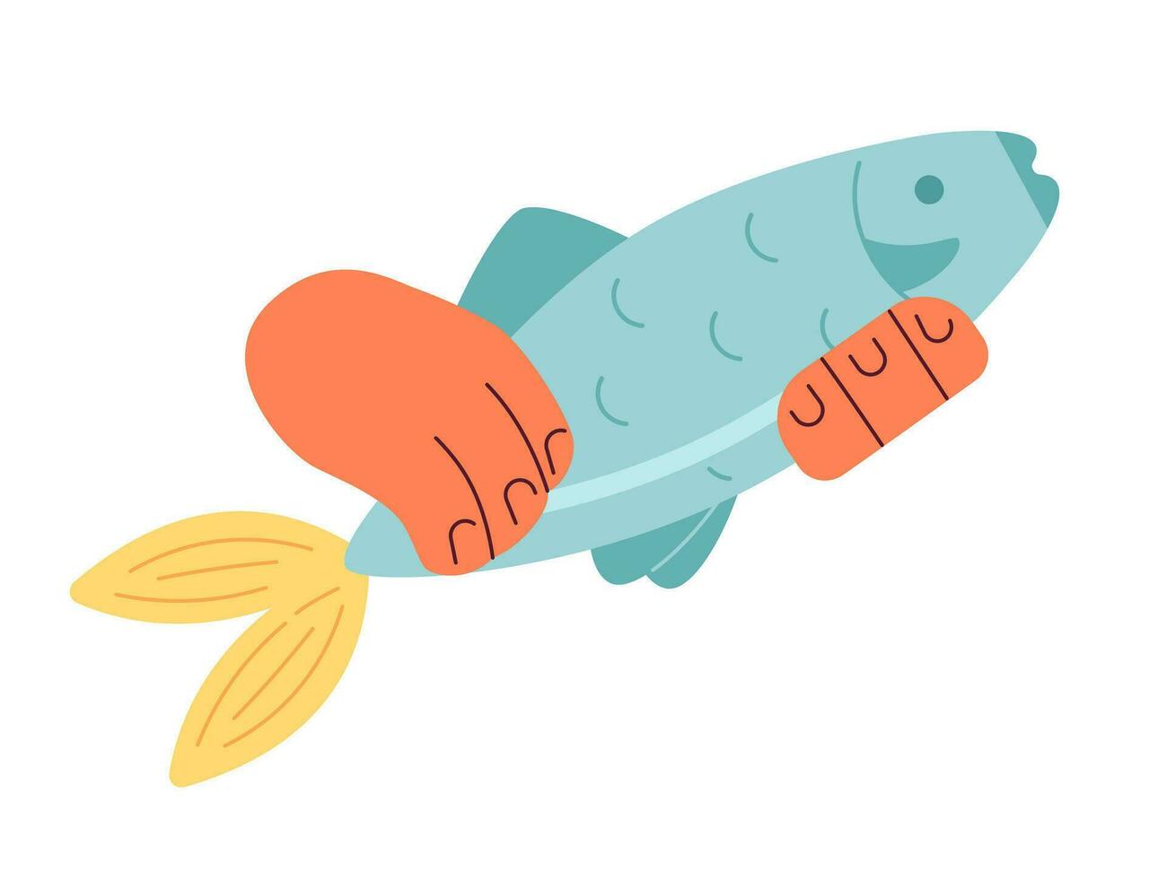 Hand holding fresh fish semi flat colour vector object. Fishing. Hobby. Editable cartoon clip art icon on white background. Simple spot illustration for web graphic design