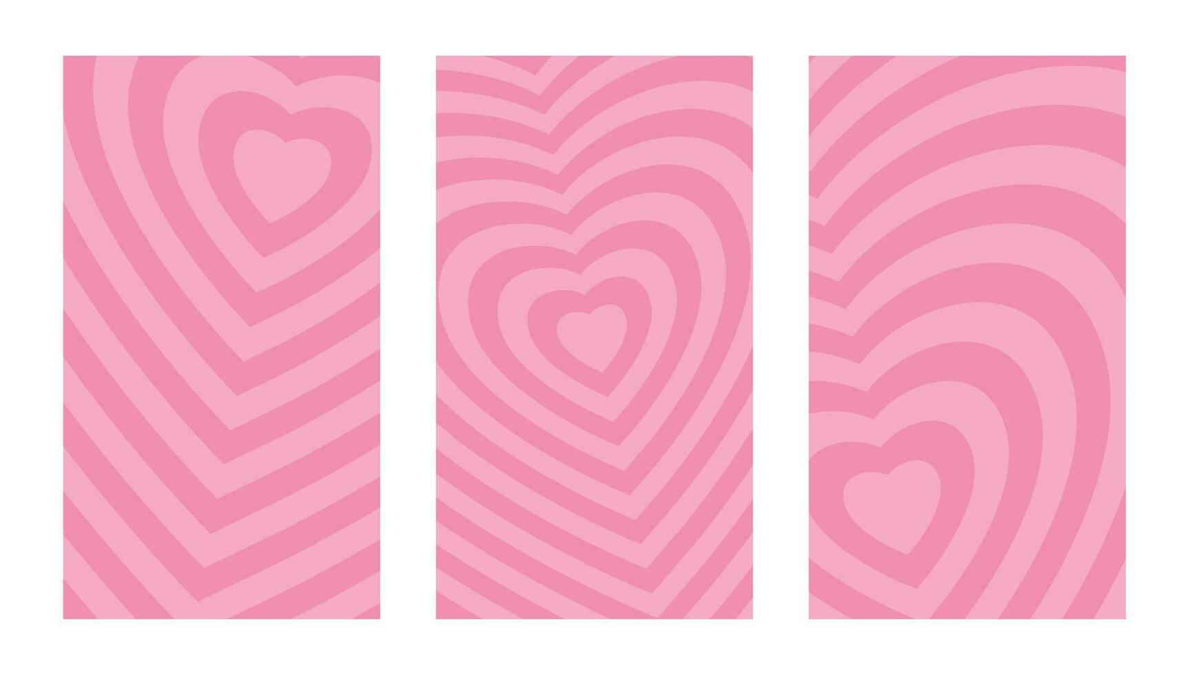 Cute Love Valentine Story Set of 3. Pink Backgrounds for digital posters, social media and print vector