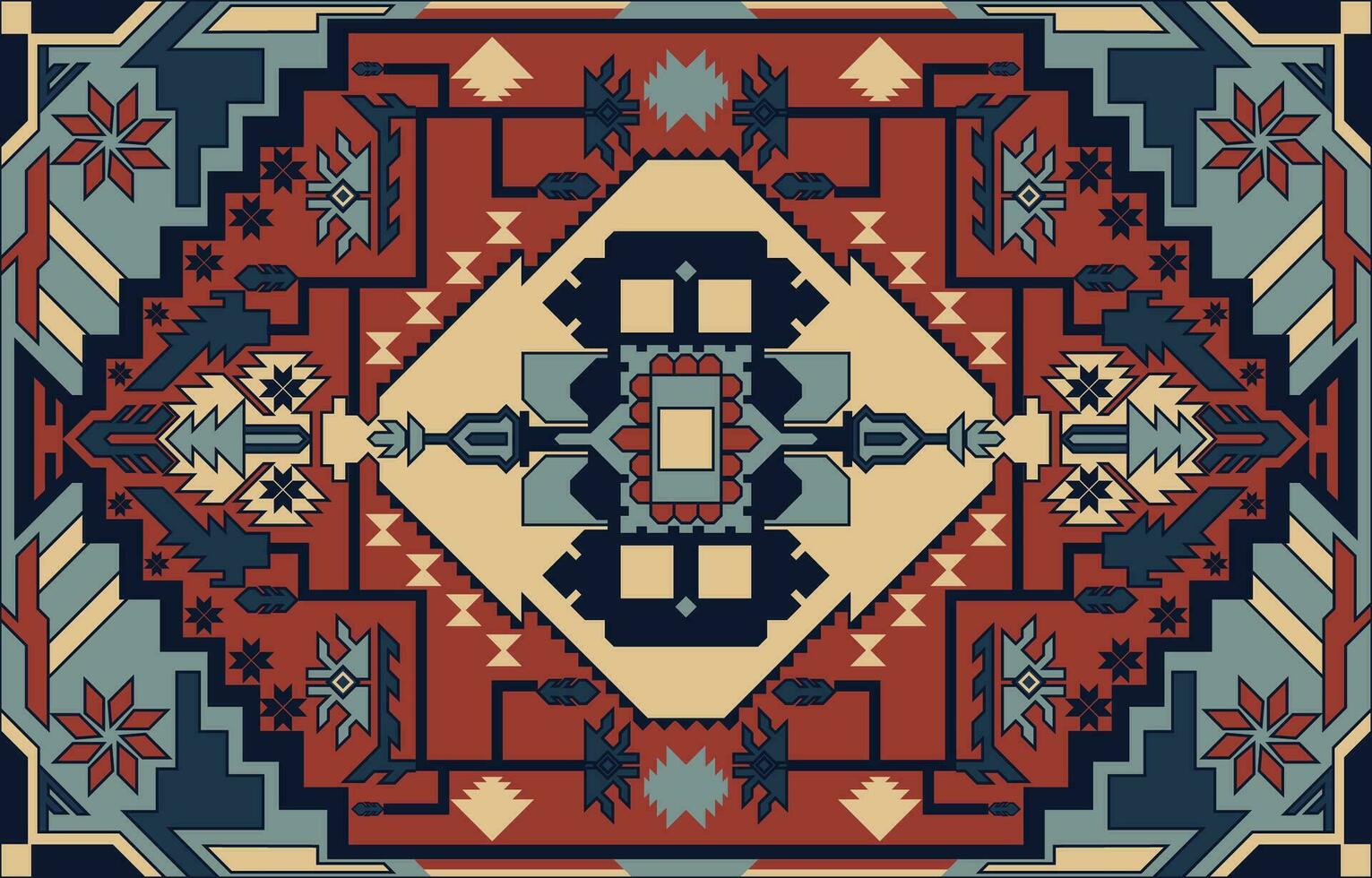 Tribal vector ornament. Seamless African pattern. Ethnic carpet with chevrons. Aztec style. Geometric mosaic on the tile, majolica. Ancient interior. Modern rug. Geo print on textile.ikat pattern