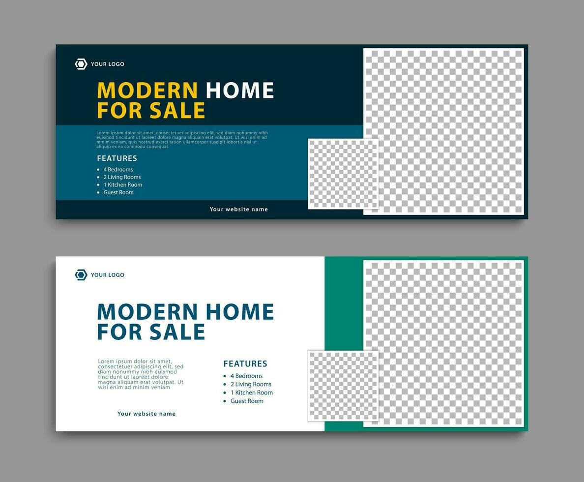 Real estate social media cover web banner template. Home sale business banner design. Vector illustration