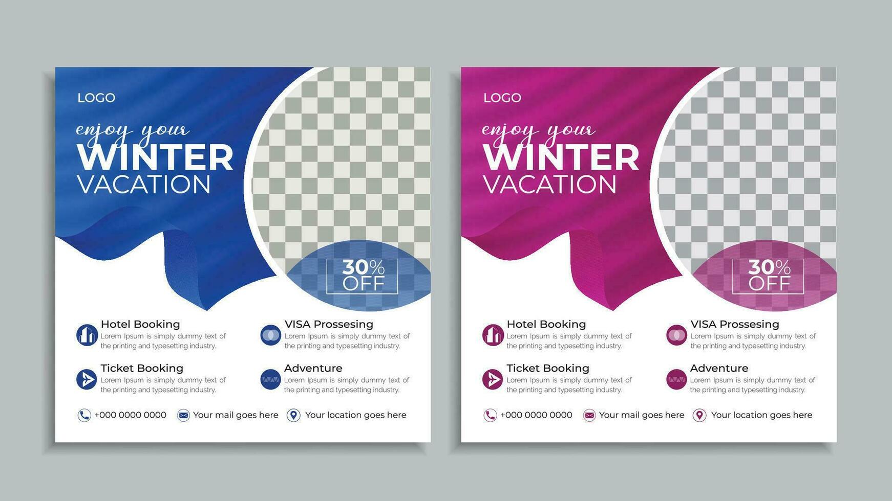 Winter vacation social media design and travel social media post design vector