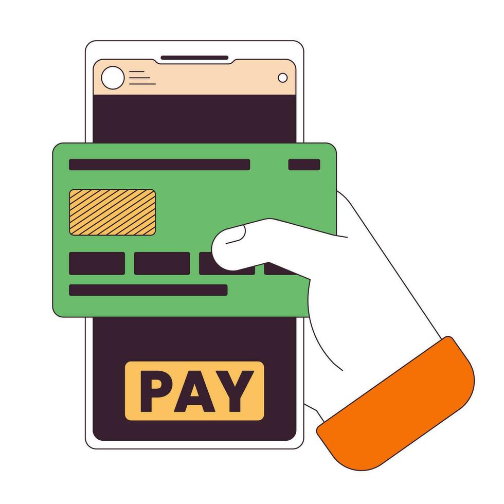 Online banking app flat line concept vector spot illustration. Holding phone. Contactless payment by smartphone 2D cartoon outline hand on white for web UI design. editable isolated color hero image