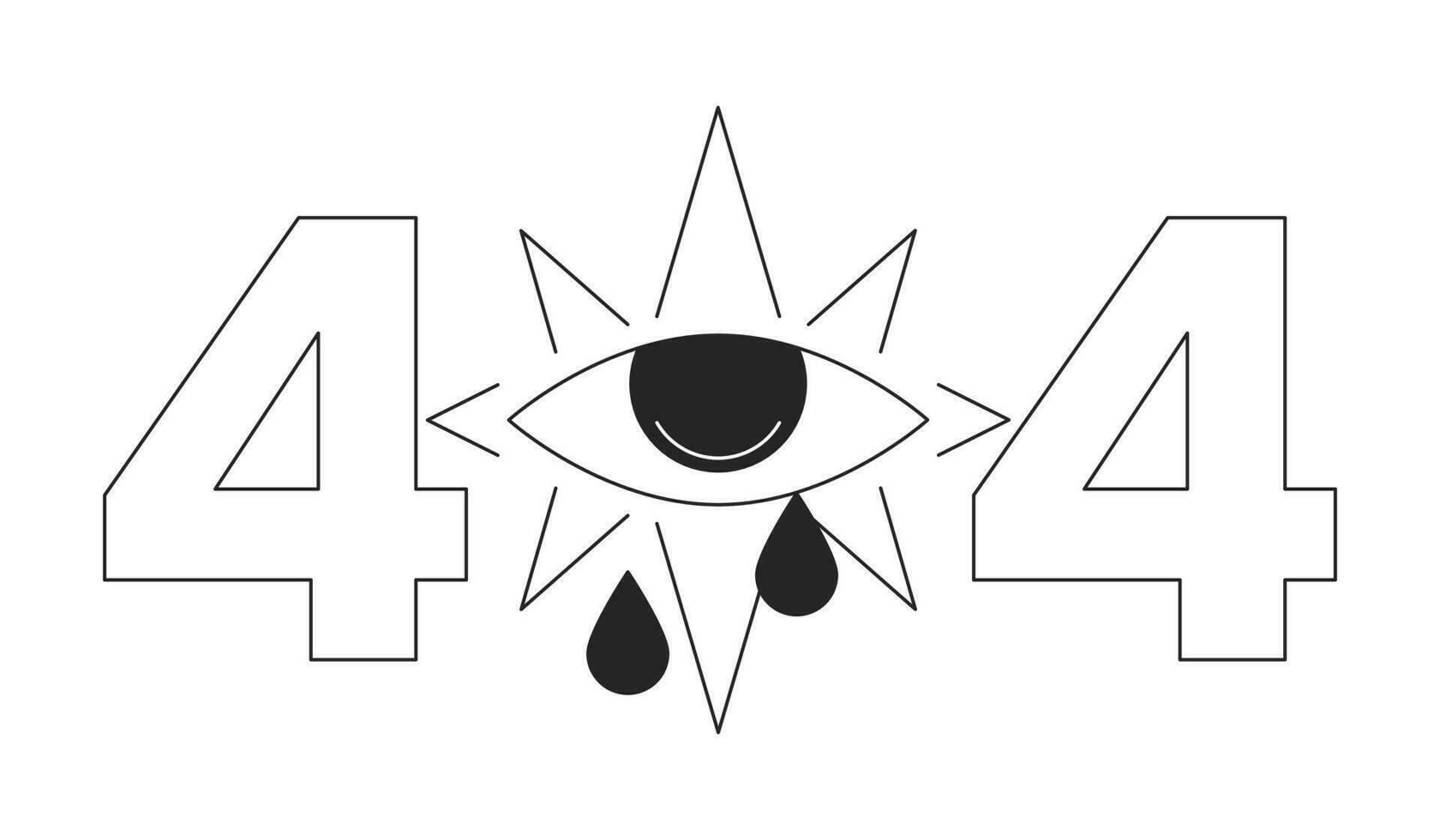 esotérico magia ojo llorando lágrimas negro blanco error 404 destello mensaje. sagrado geometría. monocromo vacío estado ui diseño. página no encontró surgir dibujos animados imagen. vector plano contorno ilustración concepto