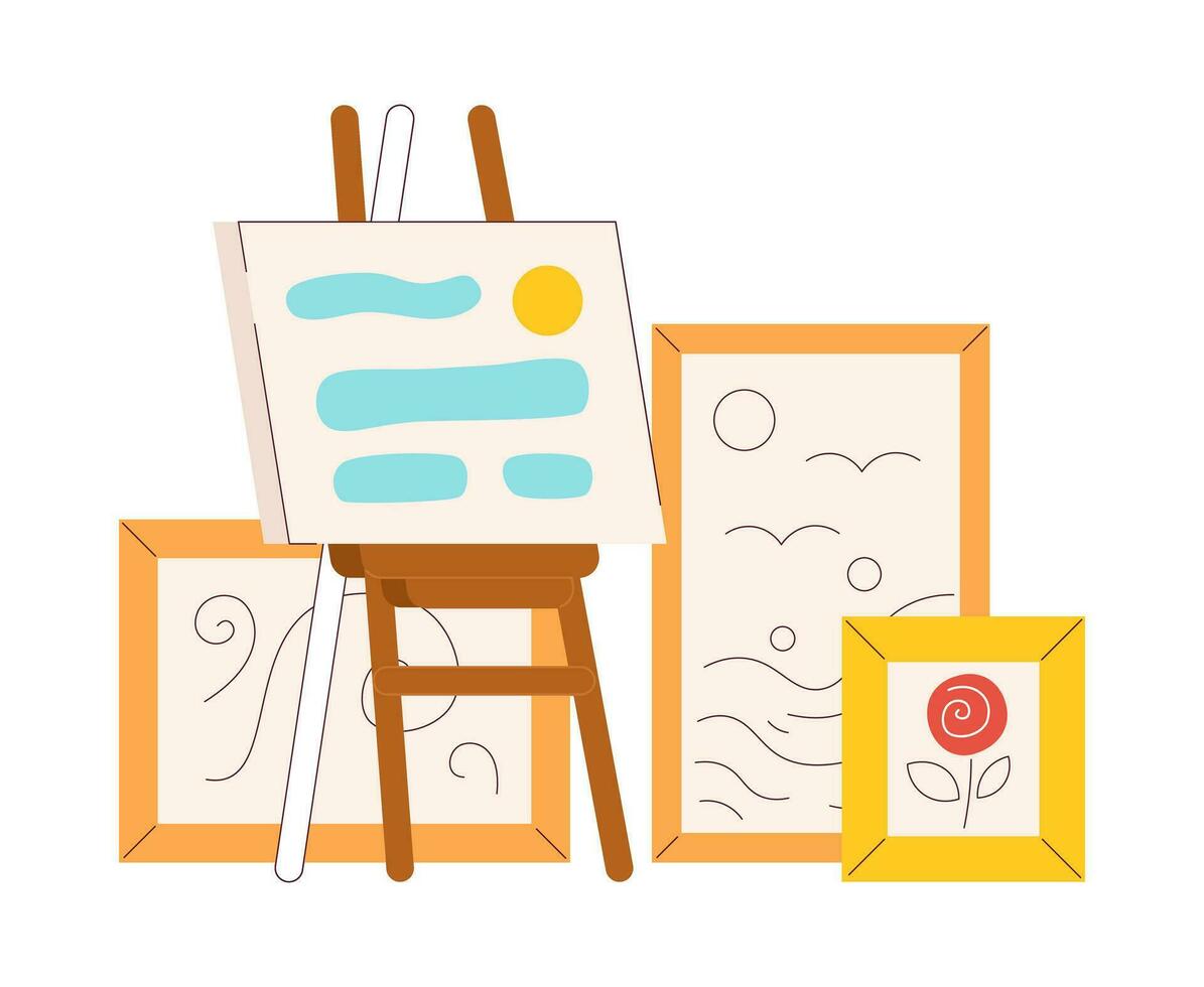 Abstract paintings semi flat colour vector object. Exhibition of paintings. Picture on easel. Editable cartoon clip art icon on white background. Simple spot illustration for web graphic design