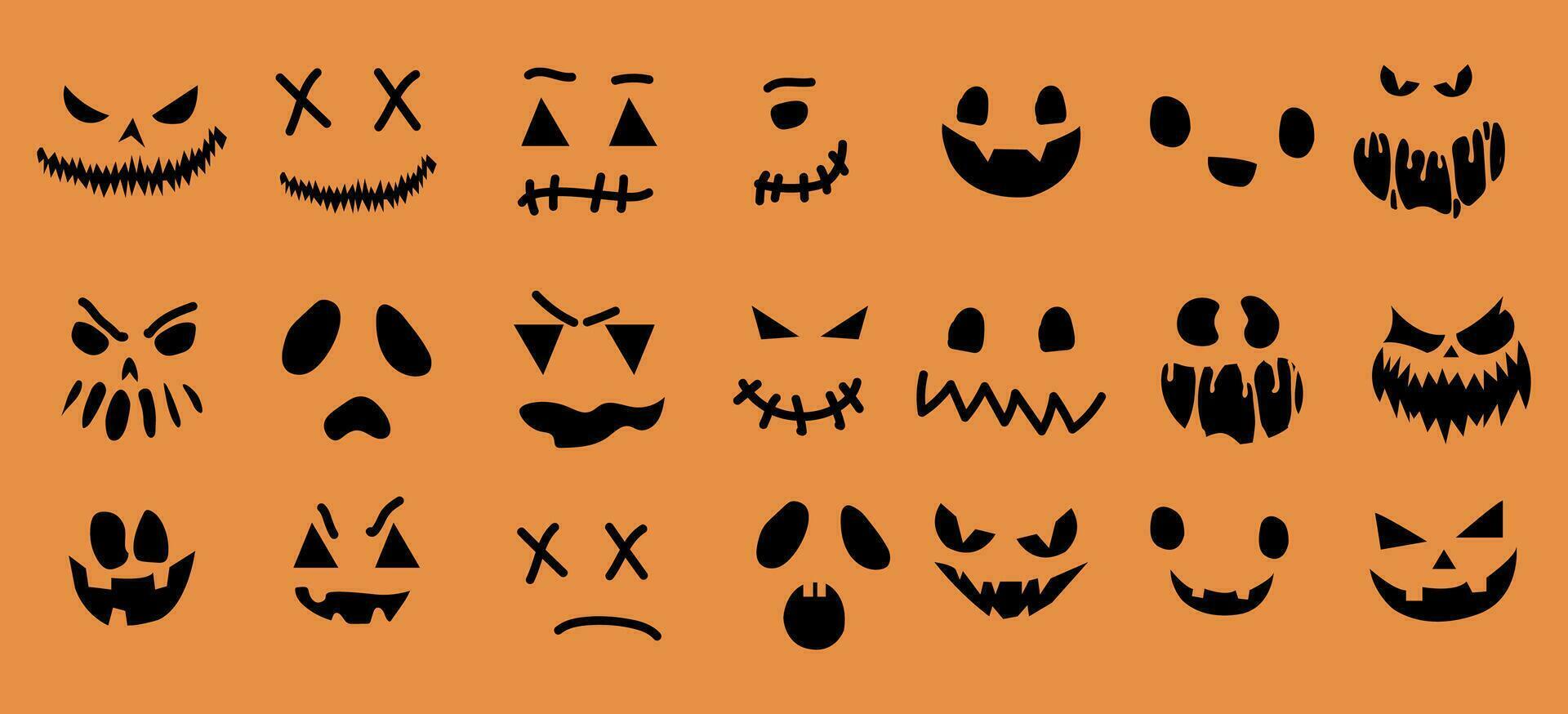 Halloween pumpkin facial expressions pack. vector