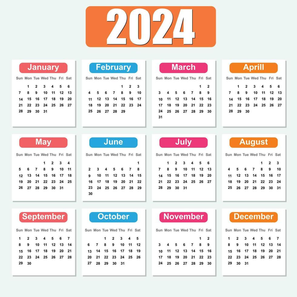 Calendar template for 2024 simple minimalistic classic style vector