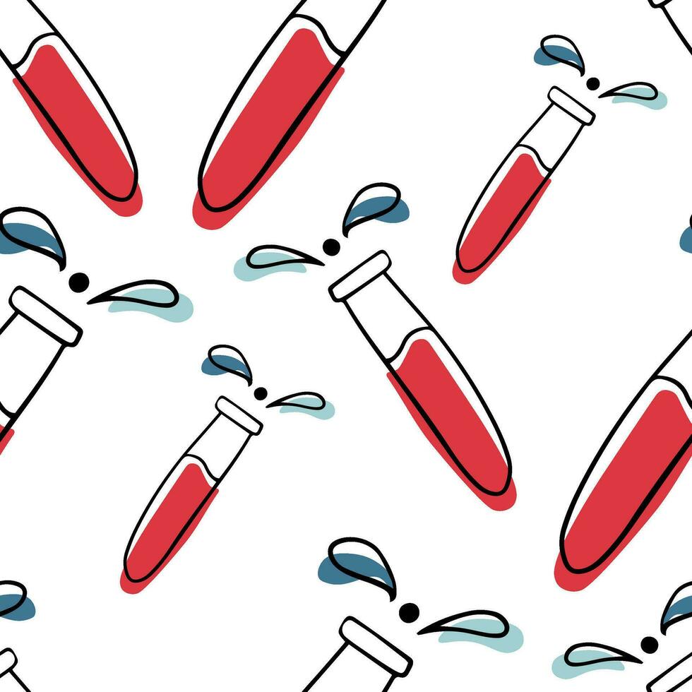 Seamless pattern Doodle test tube. HIV analysis. AIDS Day. Blood for analysis vector