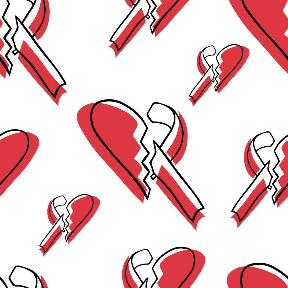 Seamless pattern World AIDS Day. Doodle Red Ribbon. Half heart, half ribbon vector