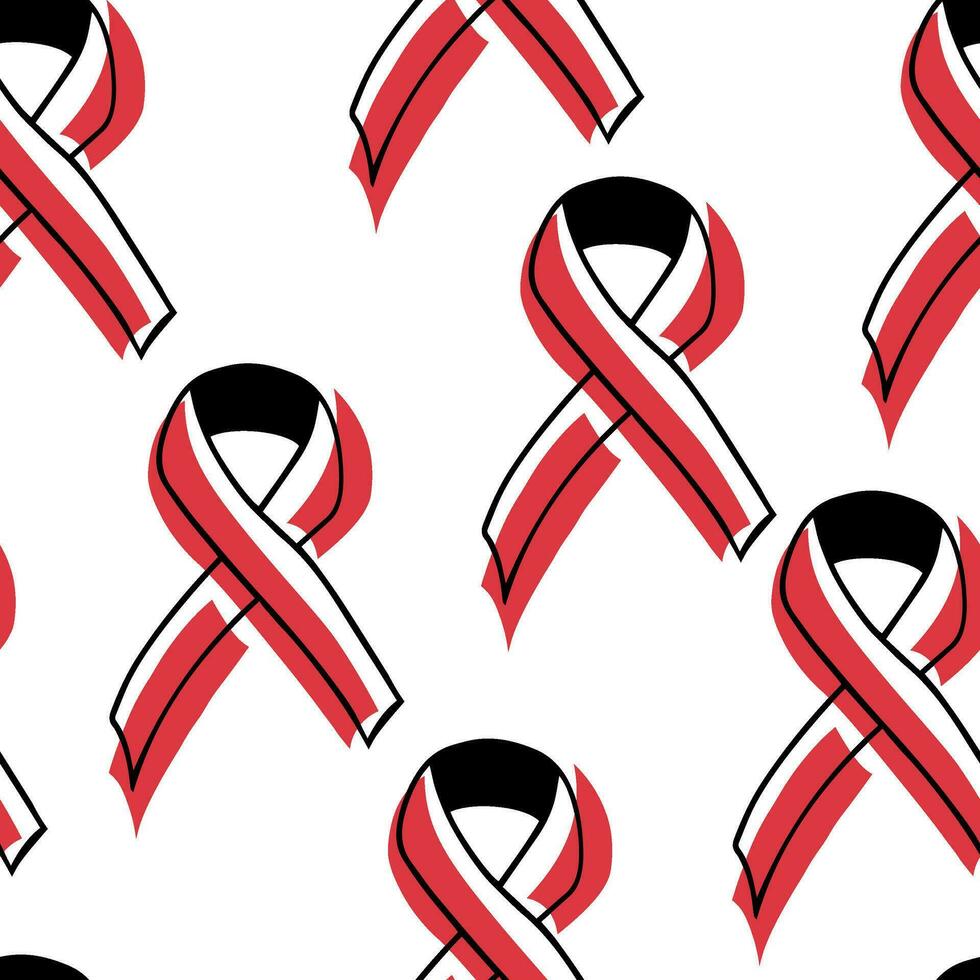 Seamless pattern World AIDS Day. Doodle red ribbon vector