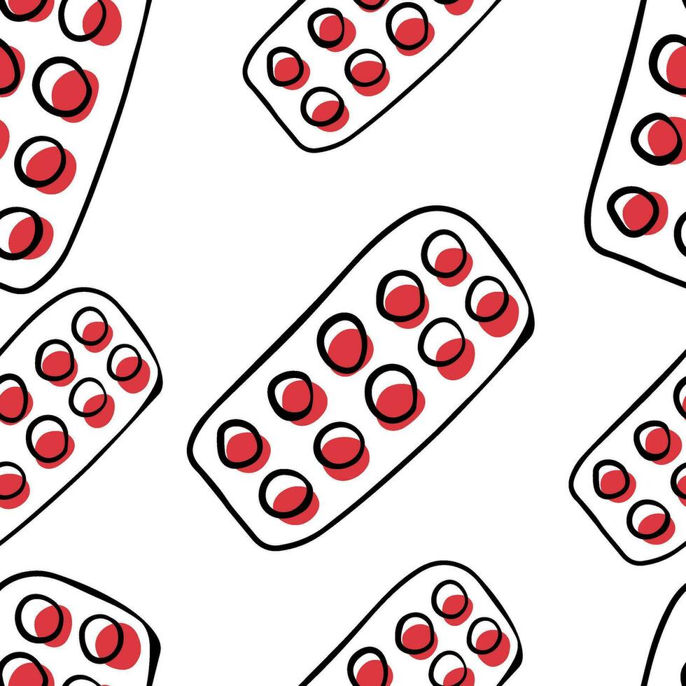 Seamless pattern Doodle blister with pills. AIDS Day. HIV treatment vector