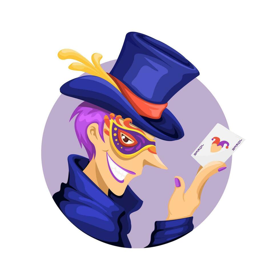 Joker Avatar Mascot. Mysterious Man Wear Masquerade Mask Vector ...