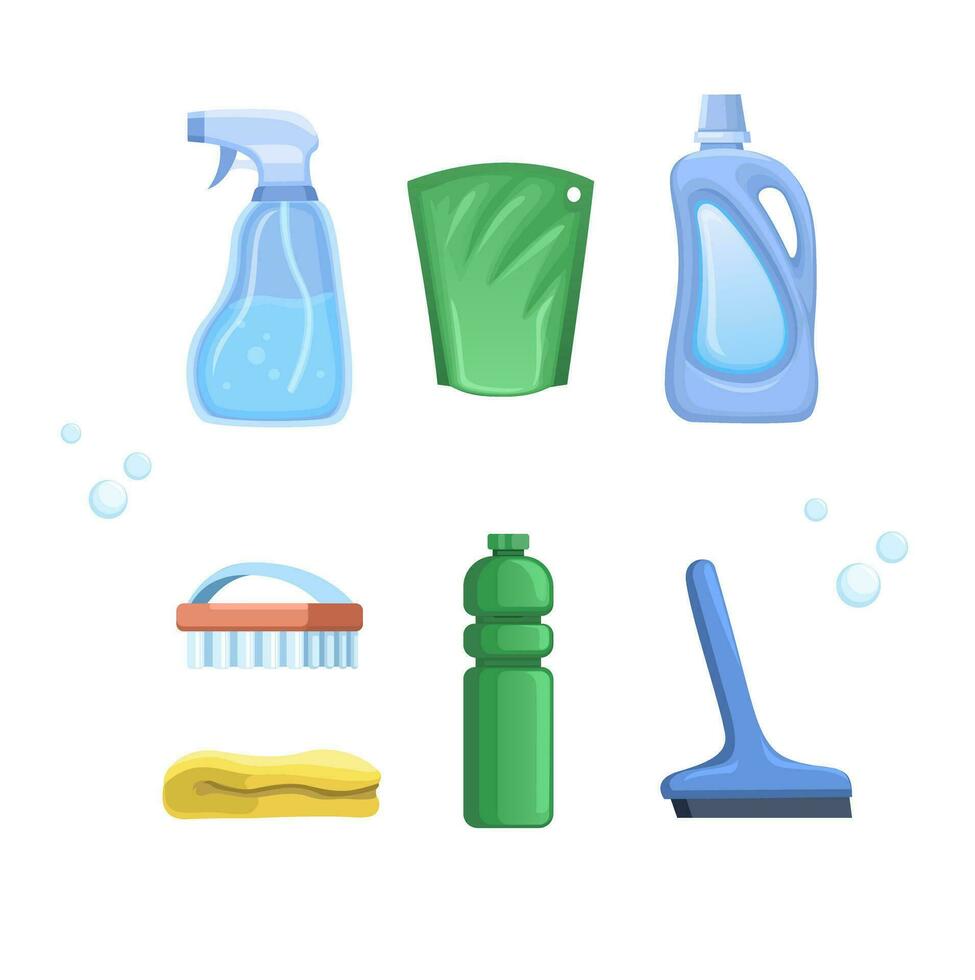 Cleaner Product and Tools Collection Set Cartoon illustration Vector