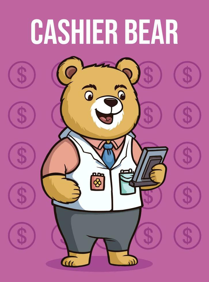 Vector Illustration, Cashier Bear, Animal Clipart