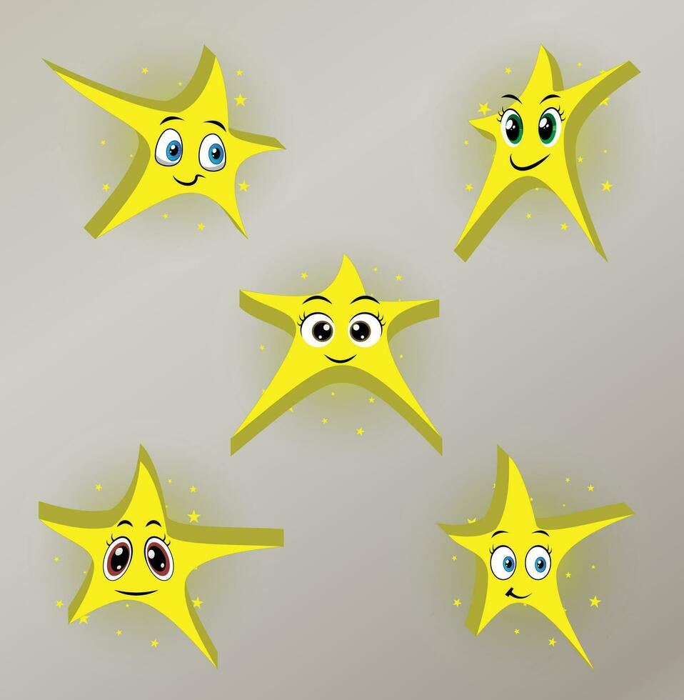 Vector illustration of yellow cute funny cartoon stars