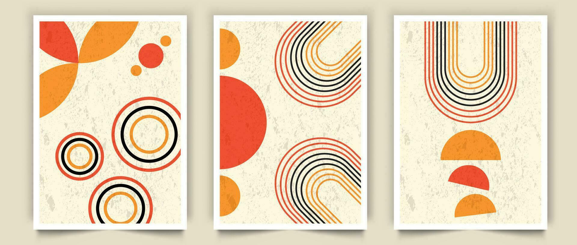 Set of modern art geometric posters minimal 20s vector template design with hipster style and primitive shapes