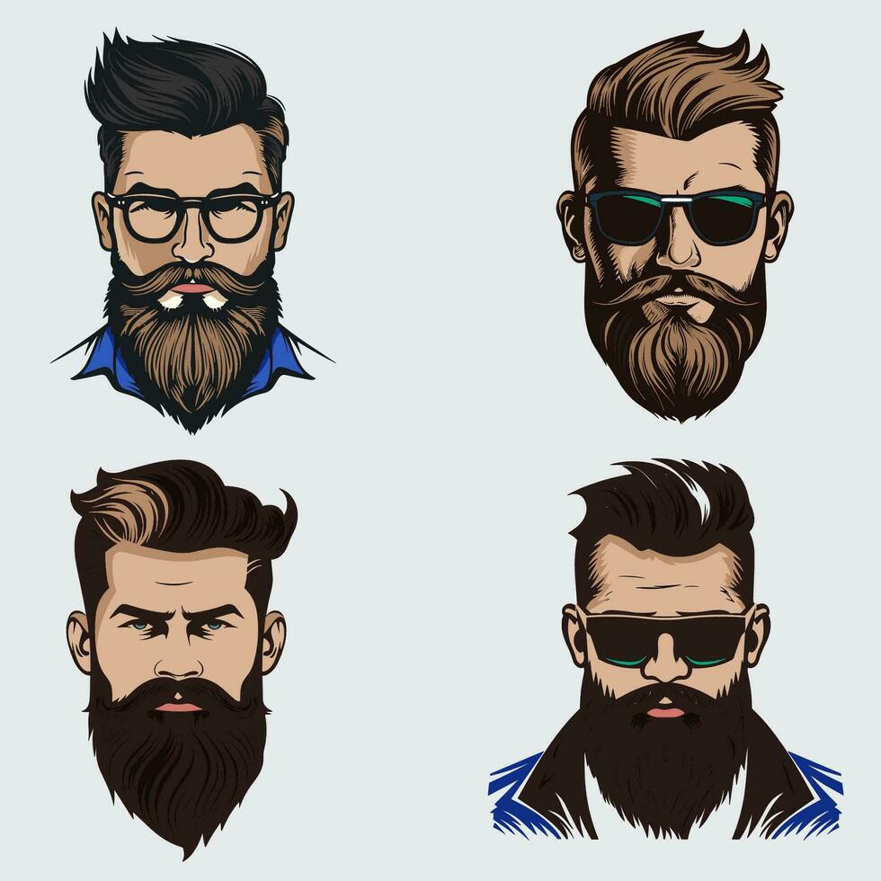 Moda masculino pelo estilo con barba ilustración vector