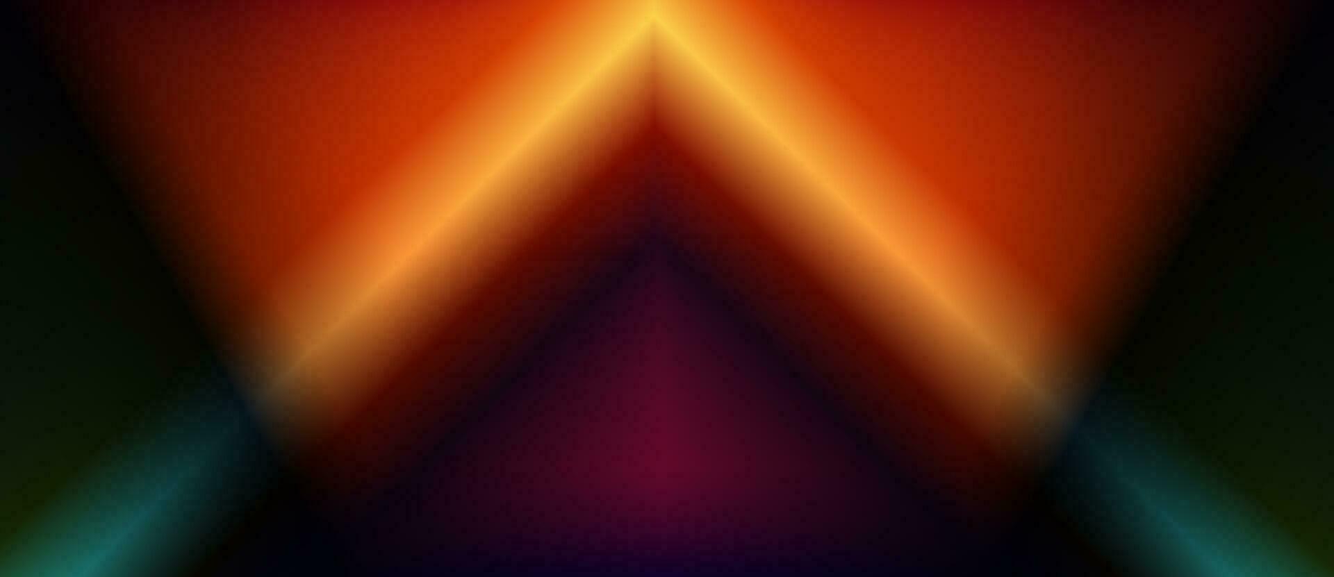 resumen vistoso neón etapa antecedentes con ligero triangular túnel en oscuro. amplio bandera modelo. vector eps 10