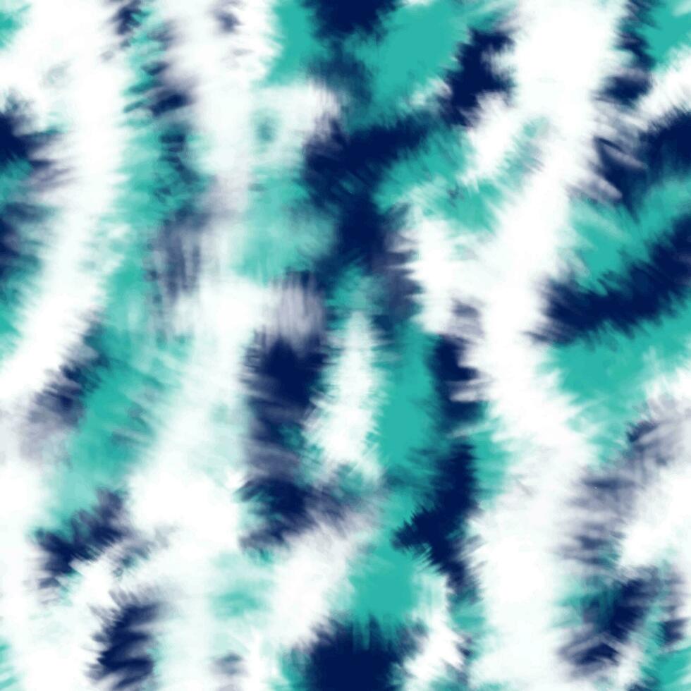 Seamless tie dye pattern with turquoise, indigo and white abstract stains. Funny psychedelic hippie texture. 70s style design motif vector