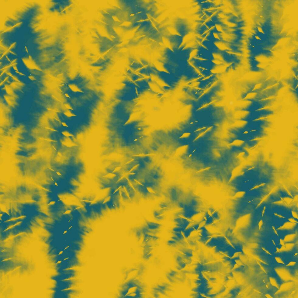 Seamless tie dye pattern with yellow and turquoise stains. Funny psychedelic hippie style texture. 70s style design motif vector