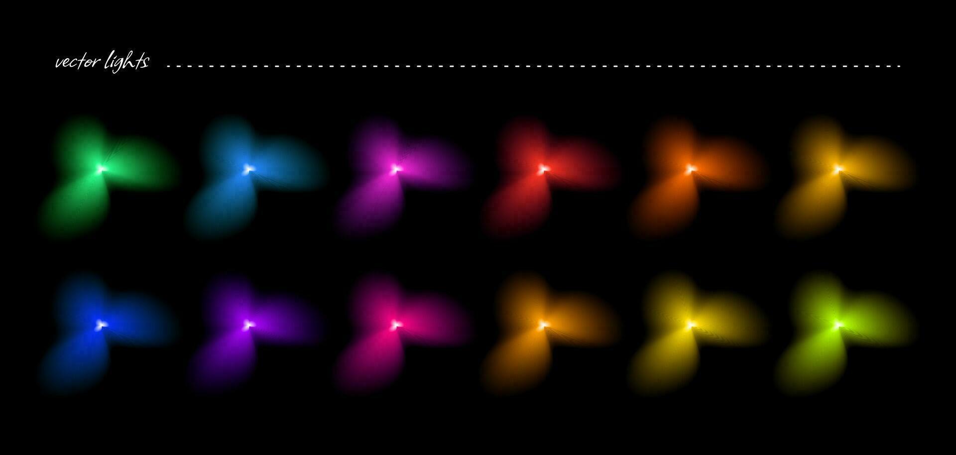 Collection of different vector lights and blurred sparkles of colorful light, vector decoration elements.