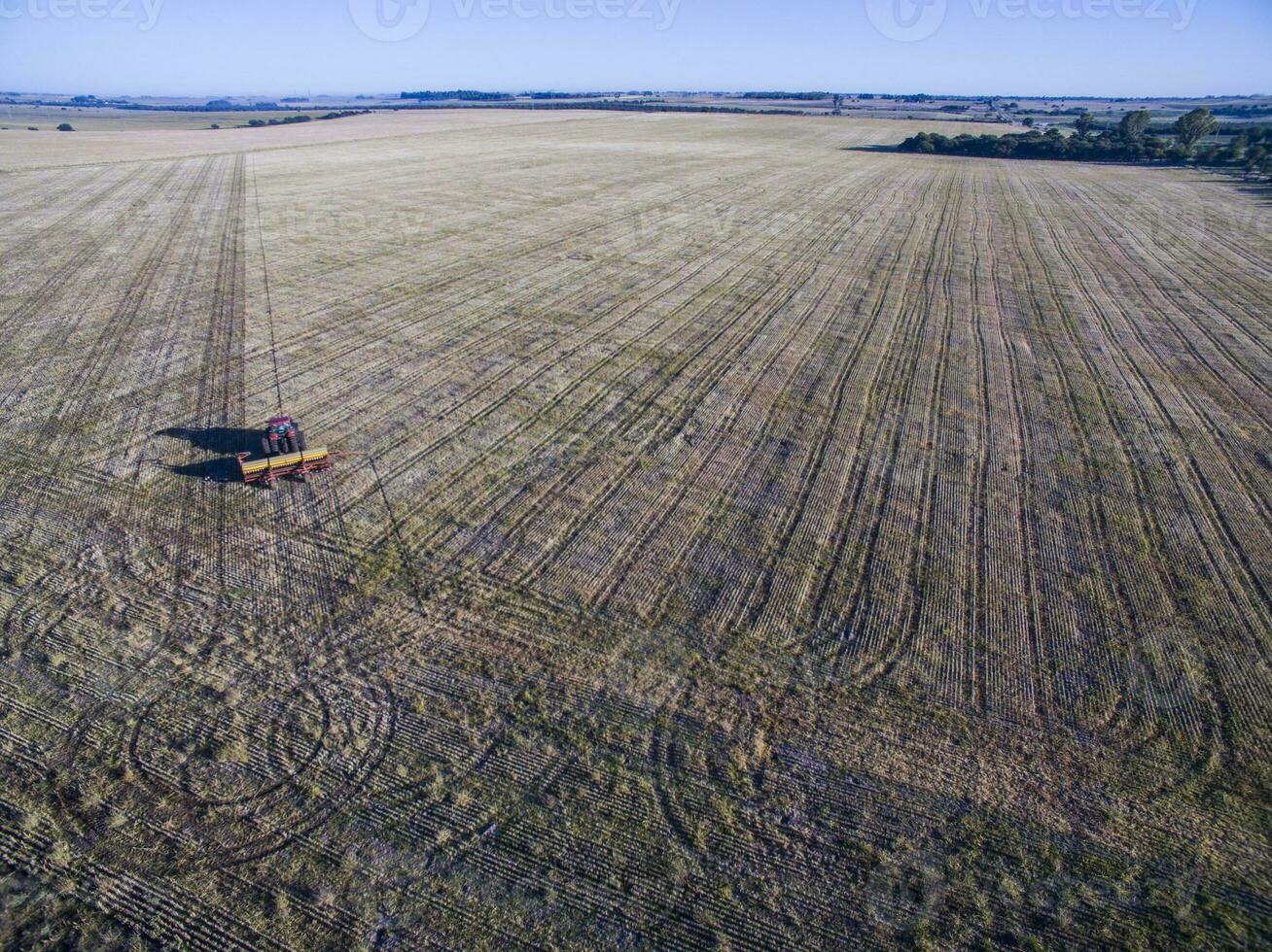 un aéreo ver de un tractor en un campo foto