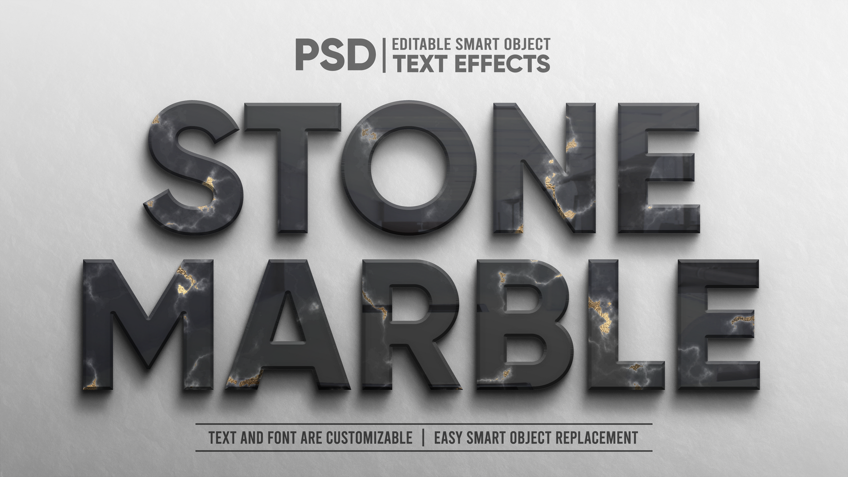 Elegant Marble Black Gold Emboss 3D Reflection Editable Text Effect Mockup psd