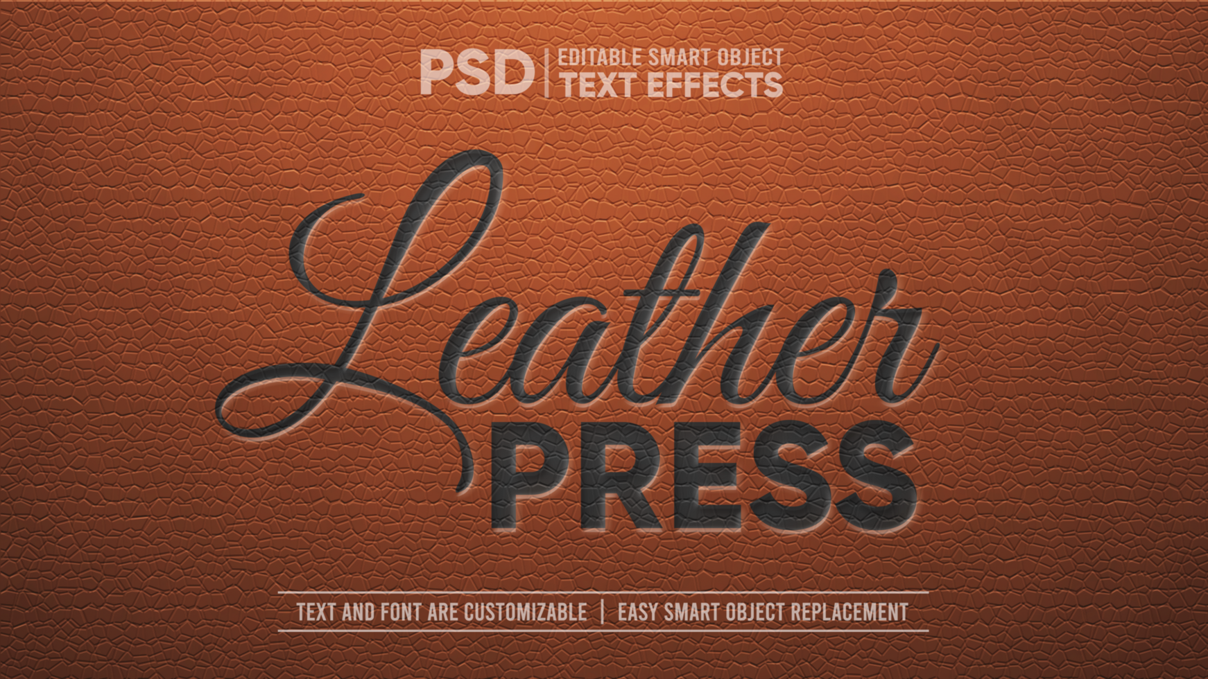 Elegant Vintage Leather With Black Embossed Stamp Editable Smart Object Text Effect psd