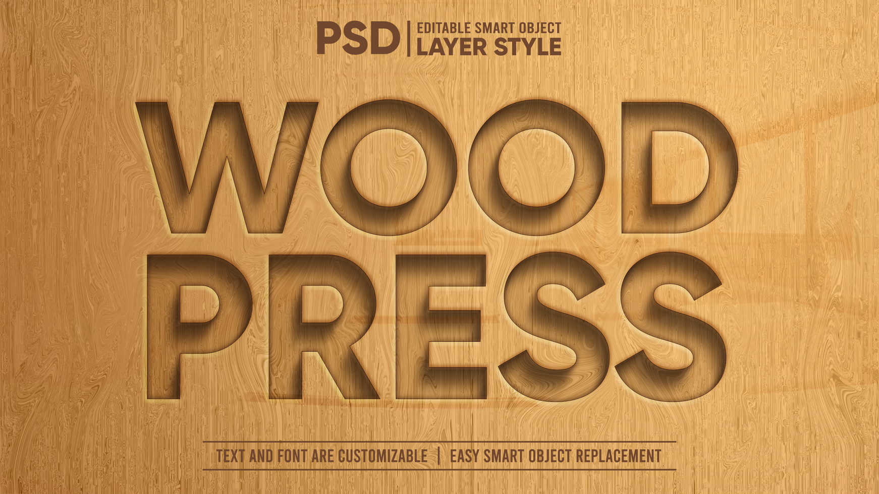 Wooden Press Carved Realistic 3D Editable Smart Object Text Effect psd