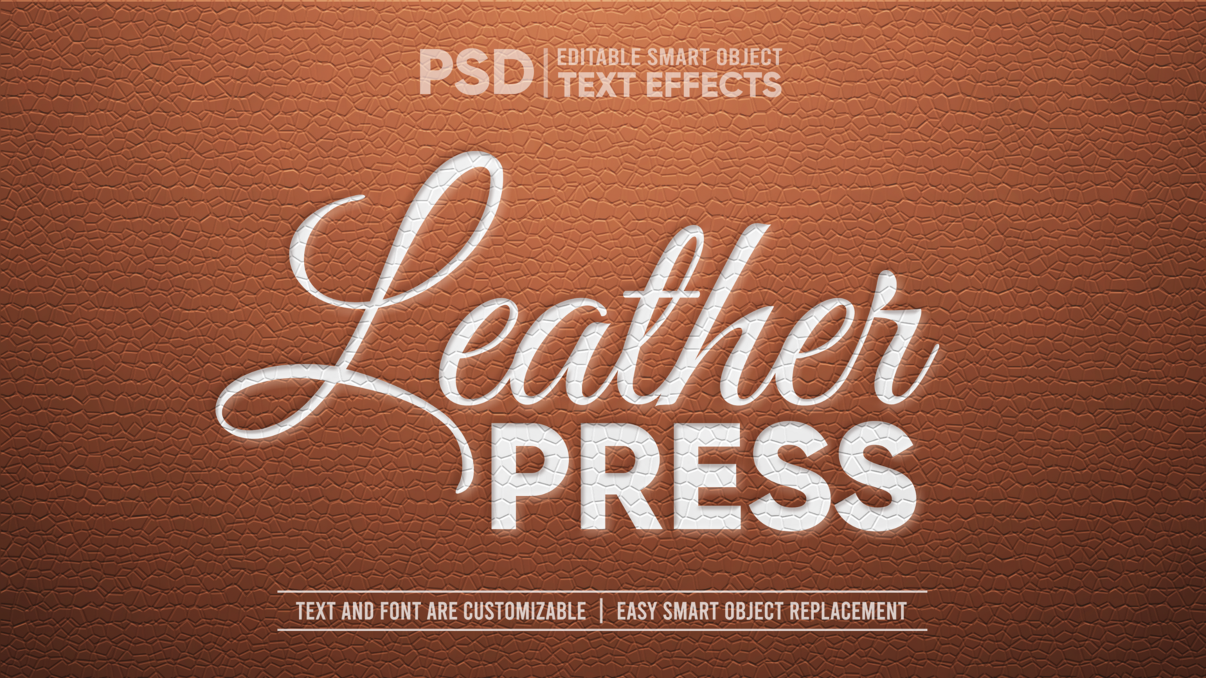 Elegant Vintage Leather With White Pressed Embossed Stamp Editable Smart Object Text Effect psd