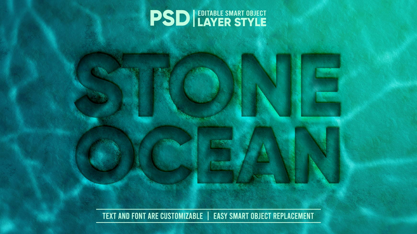 3D Deep Underwater Stone Press Emboss Editable Smart Object Text Effect psd