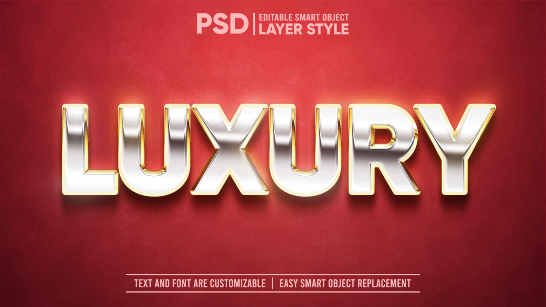 3D Luxury Silver with Gold Frame Text on Red Carpet Editable Layer Style Text Effect psd