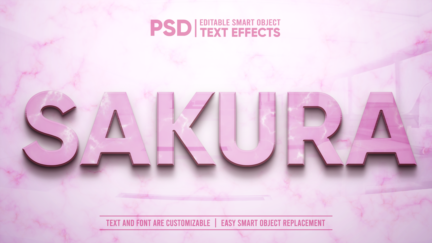 Elegant Cute Marble Pink Blossom Emboss 3D Reflection Editable Text Effect Mockup psd