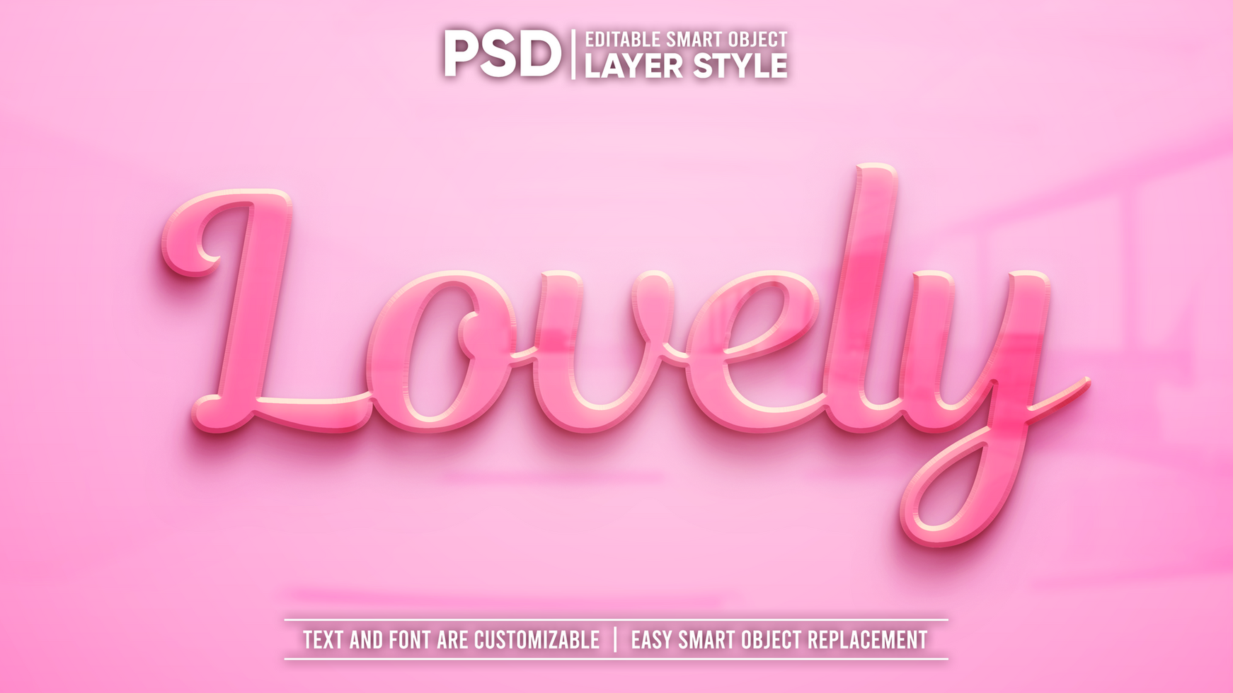 Shiny Lovely Pink 3D Ceramic Glossy Editable Smart Object Layer Style Text Effect psd