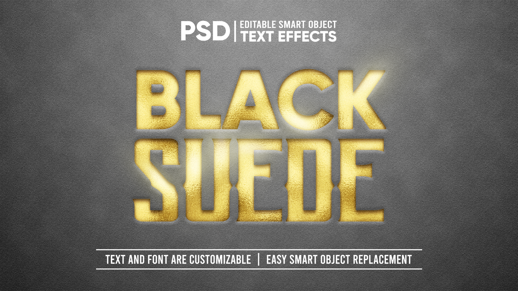Black Suede Pressed Embossed Gold Stamp Editable Smart Object Text Effect psd