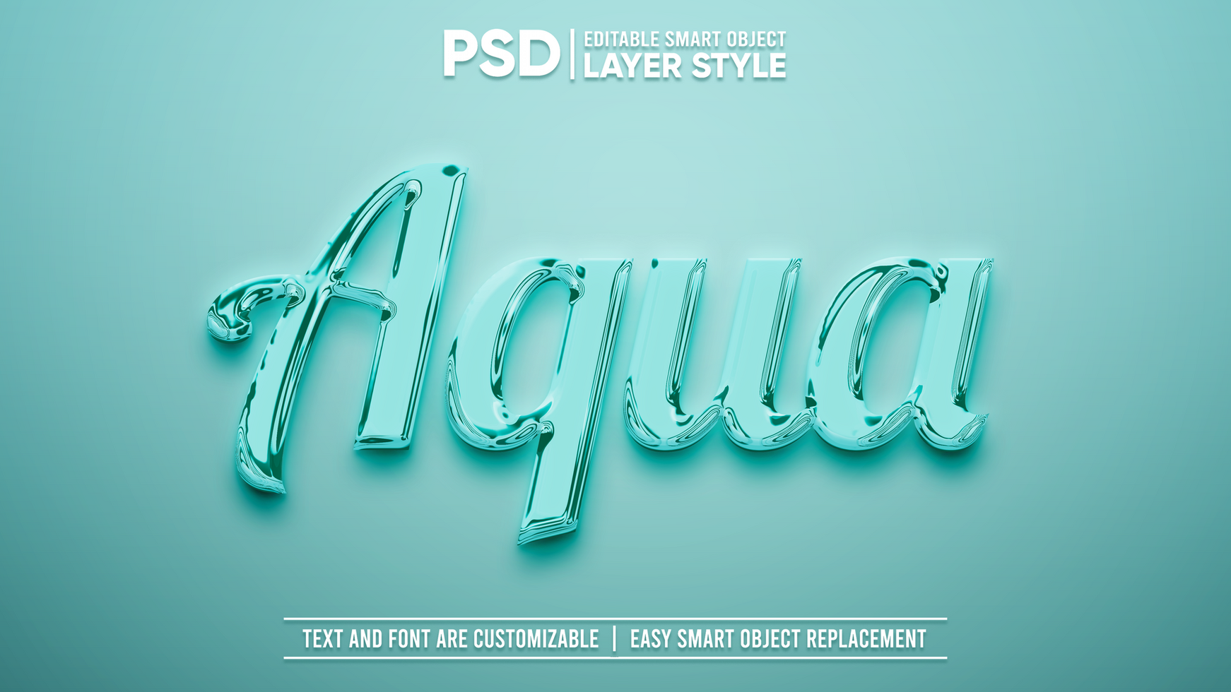 Aquamarine Realistic Metallic Editable Text Effect Smart Object Layer Style Mockup psd