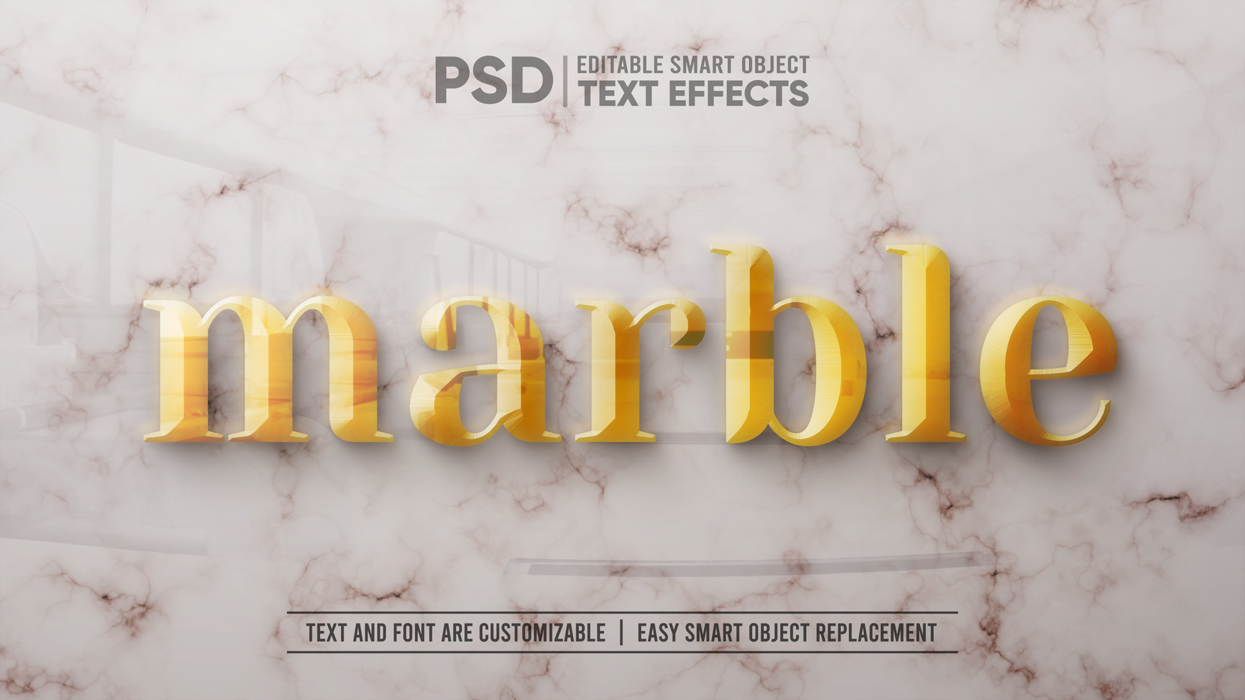 3D Gold Text on White Marble Editable Smart Object Mockup psd