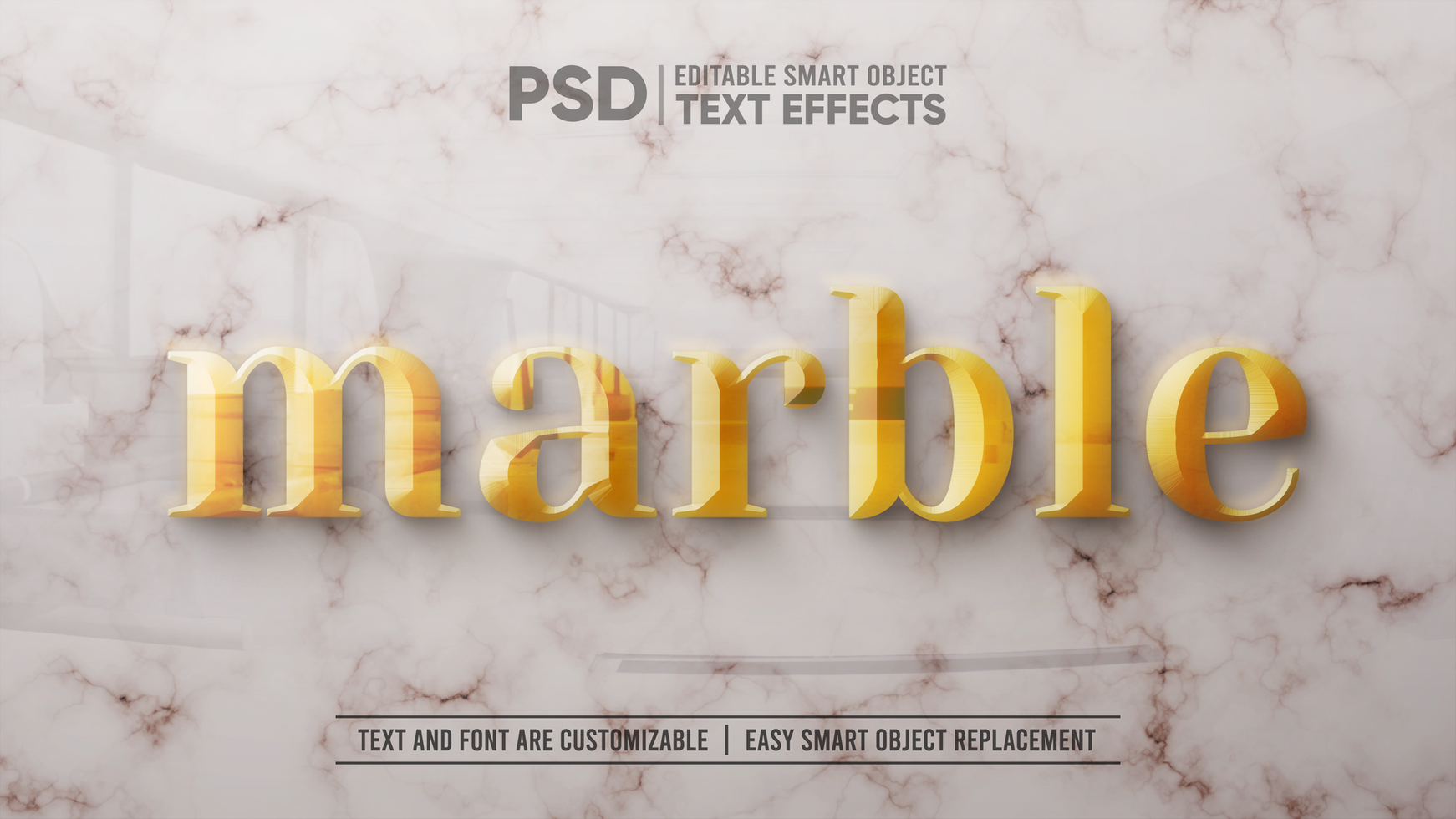 3d Gold Text auf Weiß Marmor editierbar Clever Objekt Attrappe, Lehrmodell, Simulation psd