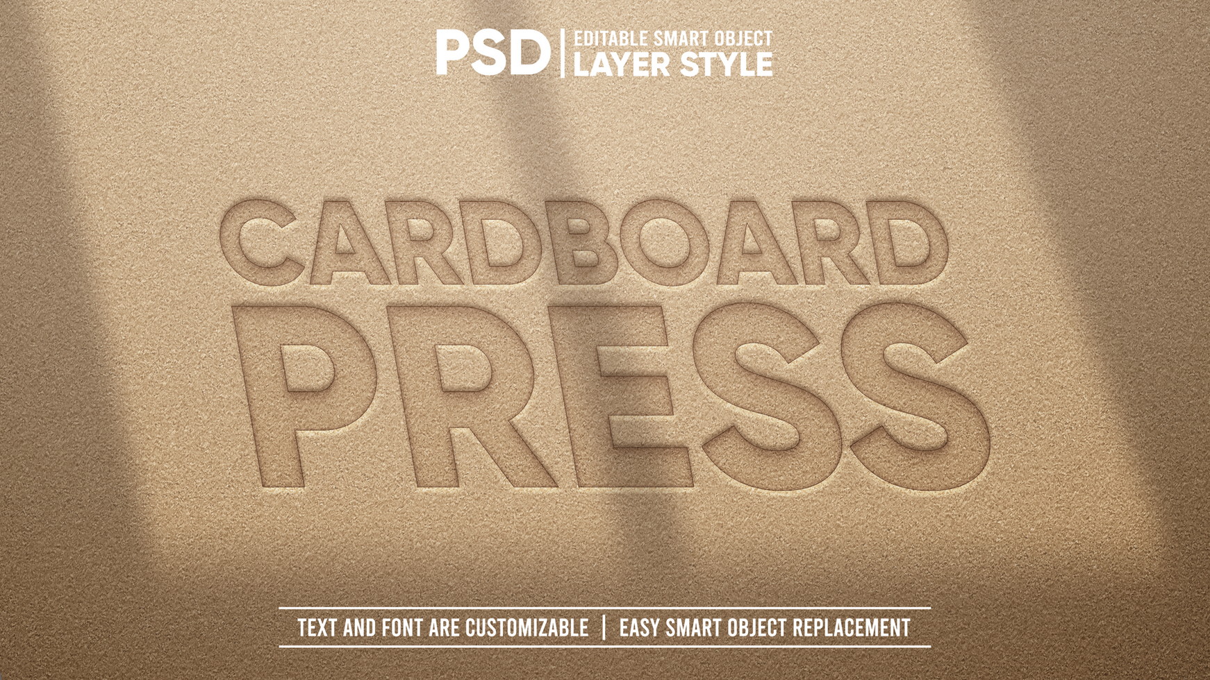 Brown Cardboard Paper 3D Press Realistic Perspective Editable Layer Style Smart Object Text Effect psd