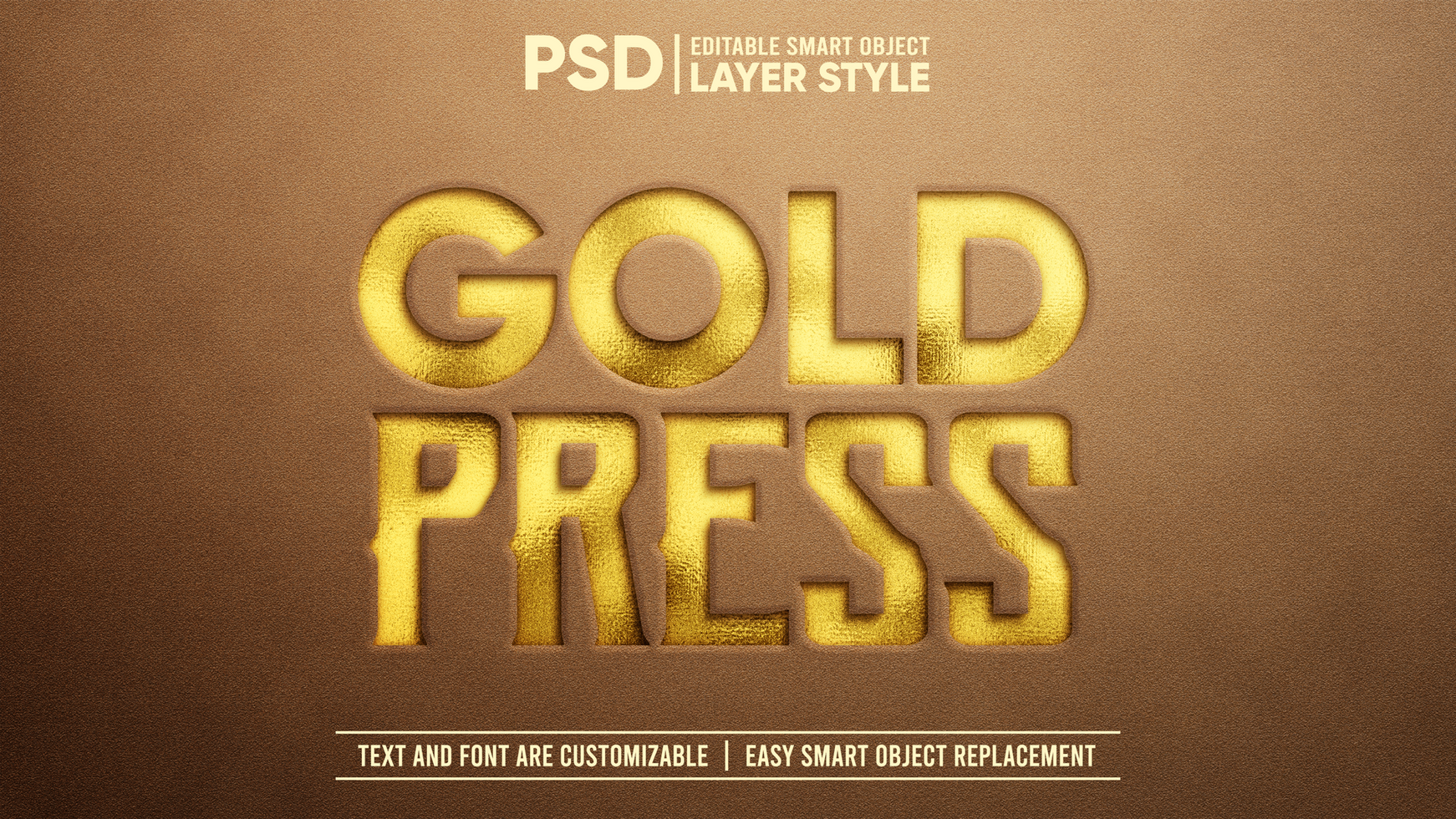 Gold Royal Stamp Press Emboss on Suede 3D Editable Layer Style Smart Object Text Effect psd
